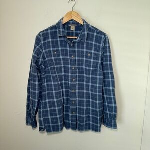 Duluth Trading Shirt Men's Blue MD Plaid Flannel Outdoor Casual Hiking Fishing